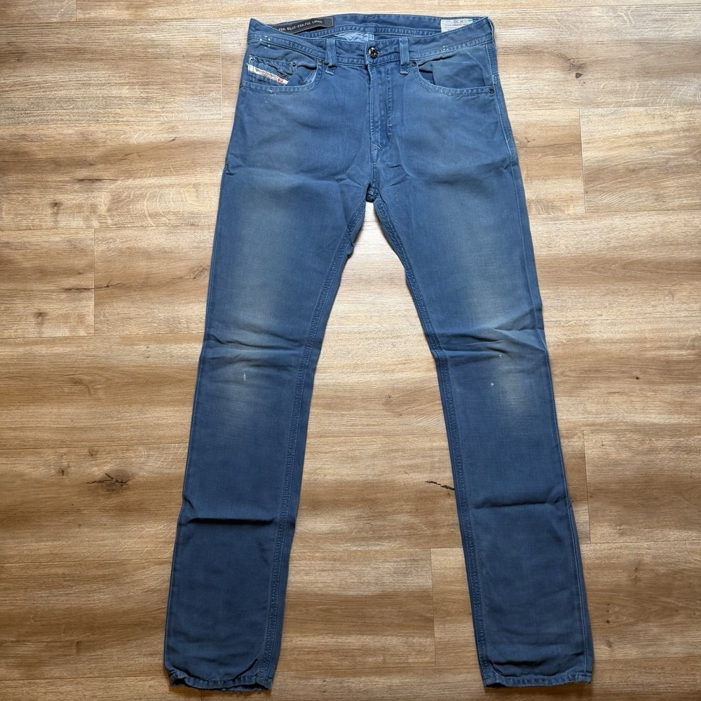 Diesel Thavar Jeans Men 30x34 Blue Slim Skinny Italy Linen Blend Sun Faded 0818V